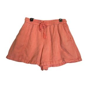 C&C California Linen Blend Shorts Orange Drawstring Elastic Waist Pockets‎ L